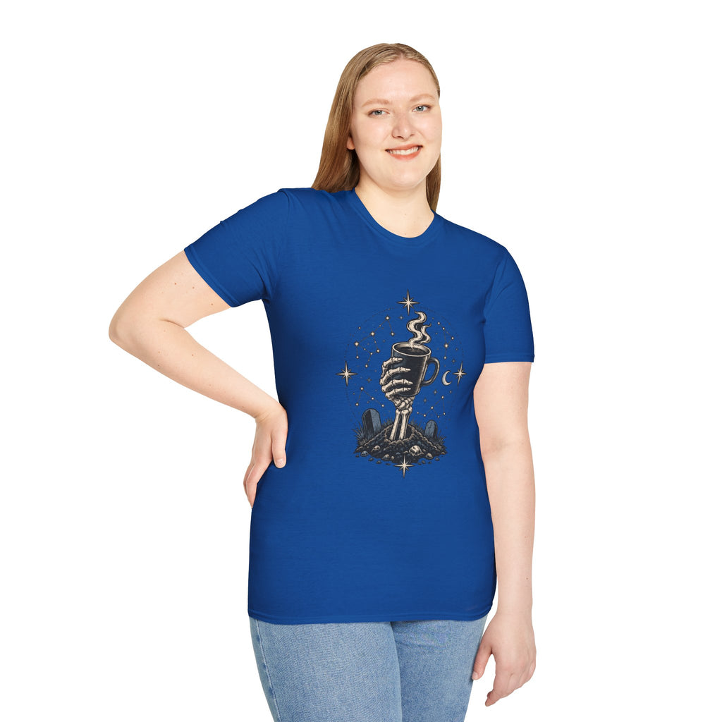 Occult Coffee Skeletal Hand Graphic Tee - Sarcastic Unisex T-Shirt