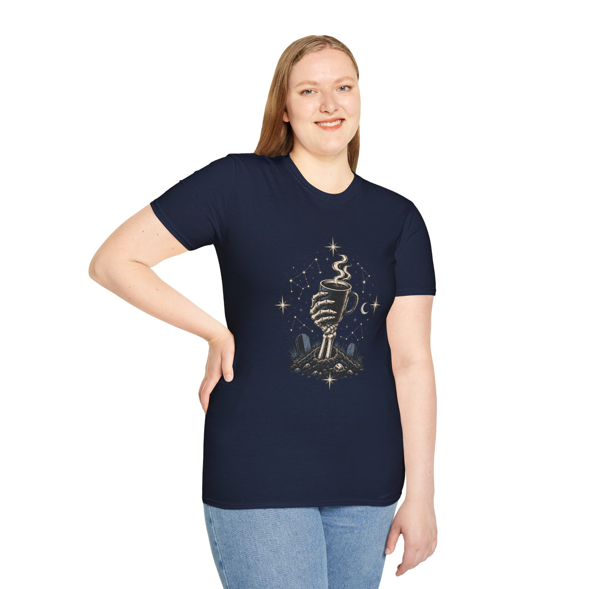 Occult Coffee Skeletal Hand Graphic Tee - Sarcastic Unisex T-Shirt