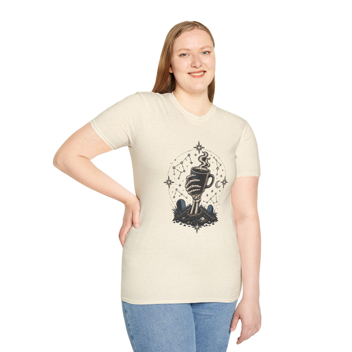 Occult Coffee Skeletal Hand Graphic Tee - Sarcastic Unisex T-Shirt
