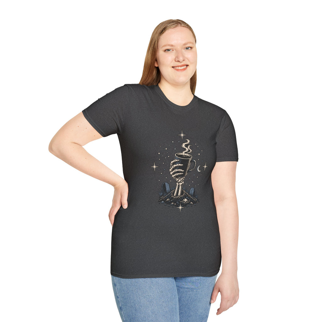 Occult Coffee Skeletal Hand Graphic Tee - Sarcastic Unisex T-Shirt