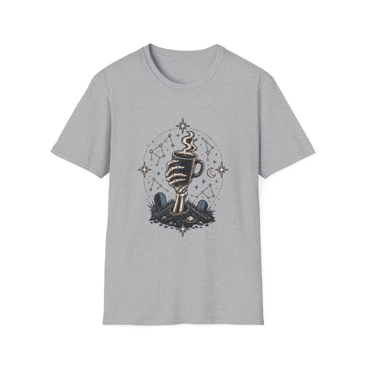 Occult Coffee Skeletal Hand Graphic Tee - Sarcastic Unisex T-Shirt
