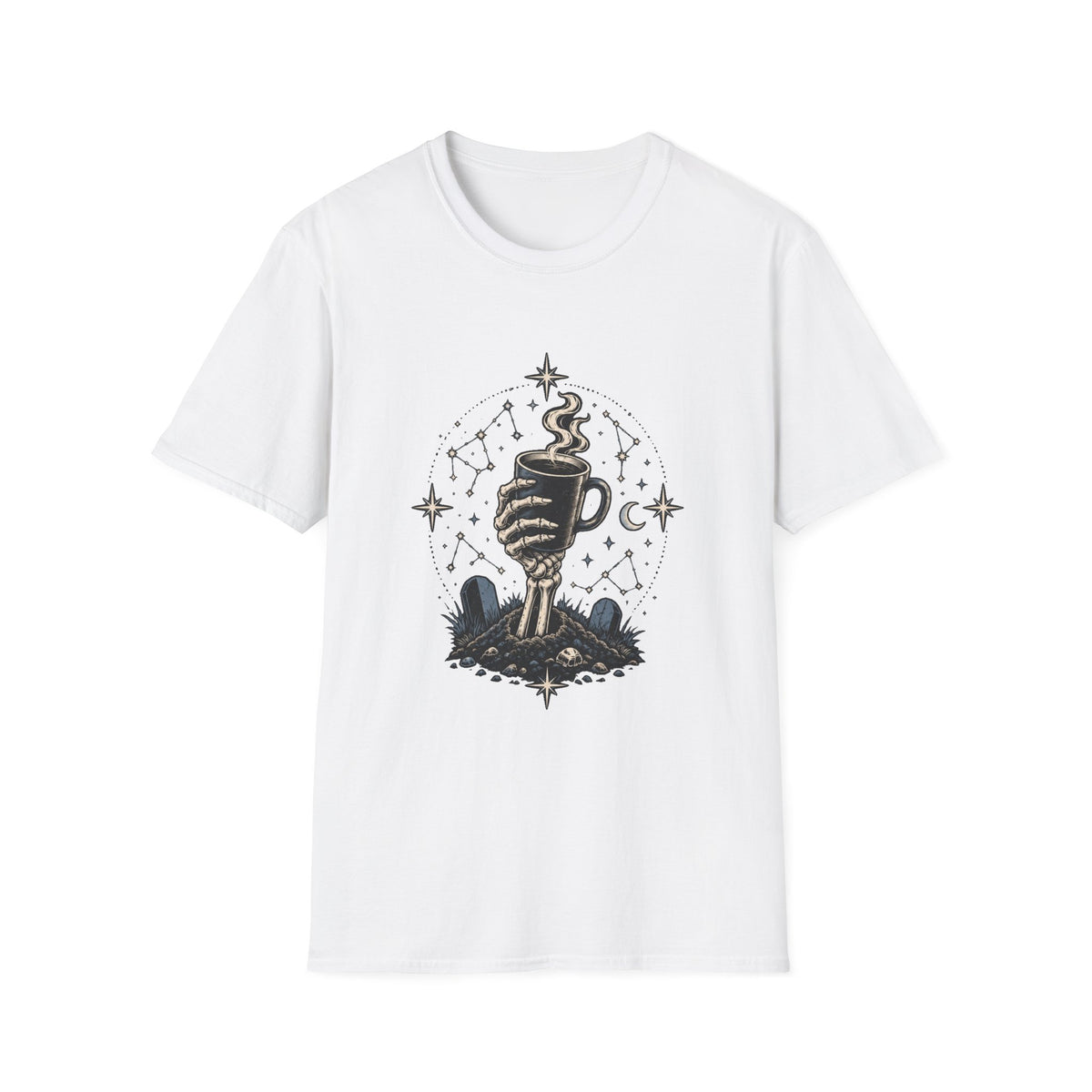 Occult Coffee Skeletal Hand Graphic Tee - Sarcastic Unisex T-Shirt