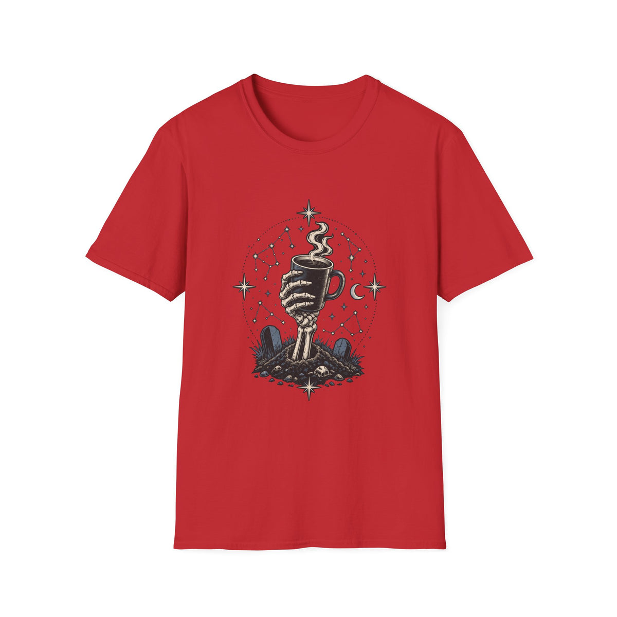 Occult Coffee Skeletal Hand Graphic Tee - Sarcastic Unisex T-Shirt
