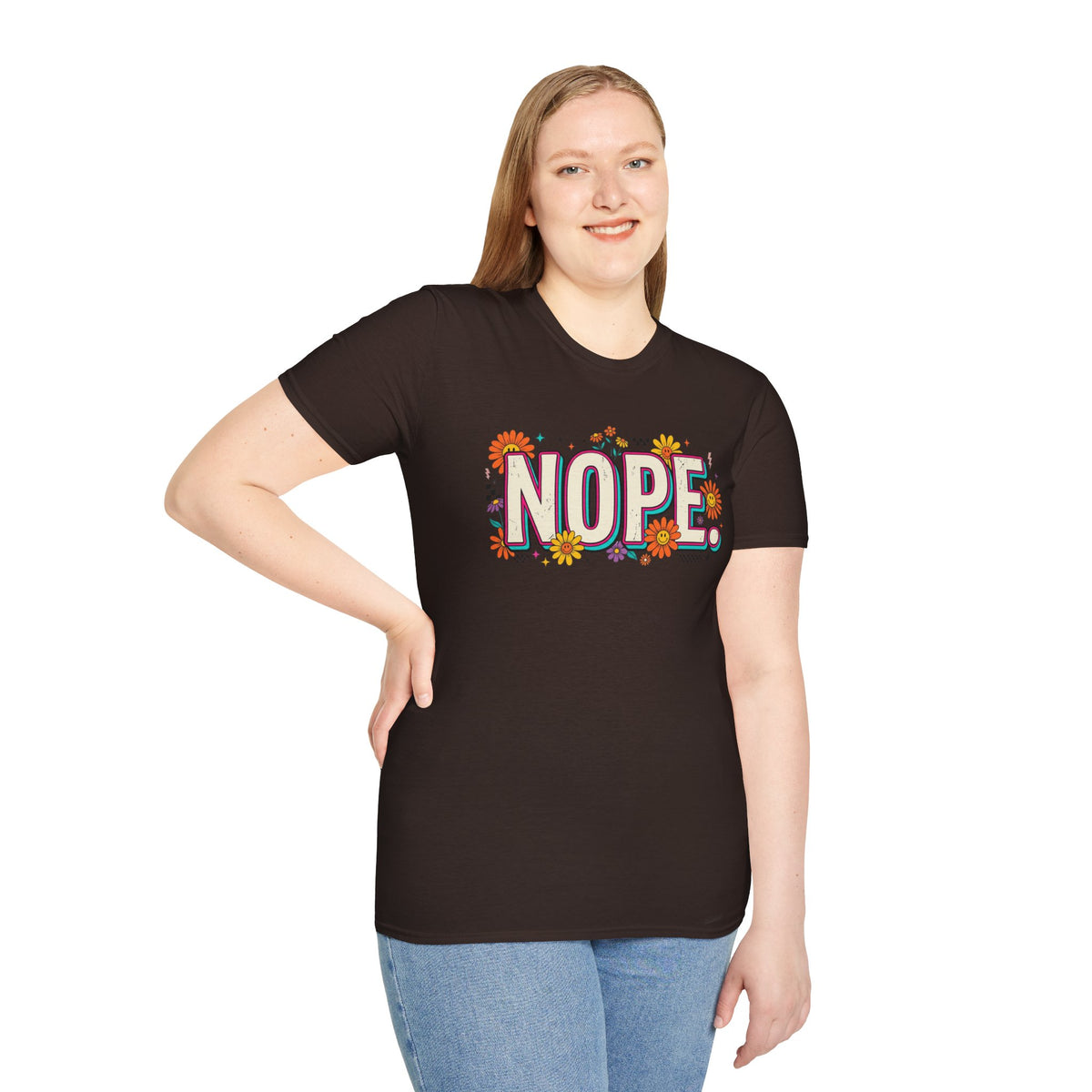 Nope Floral T-Shirt — Retro Script Graphic Tee