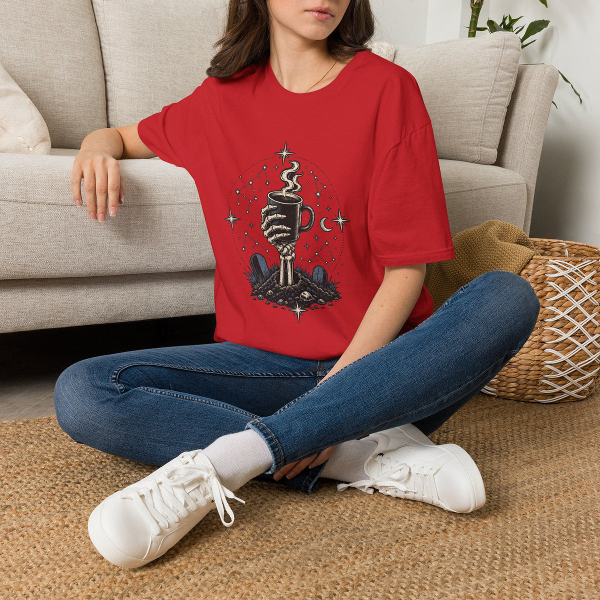 Occult Coffee Skeletal Hand Graphic Tee - Sarcastic Unisex T-Shirt
