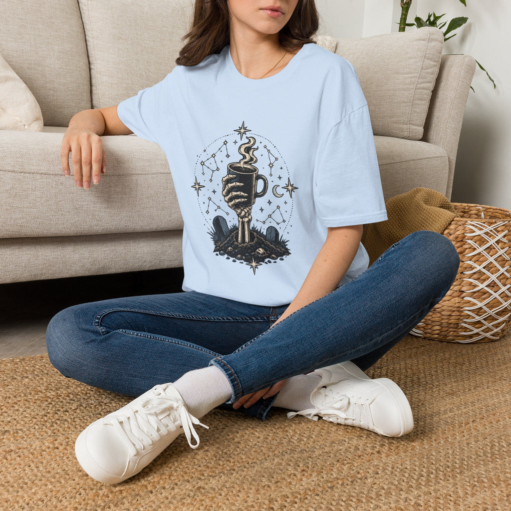Occult Coffee Skeletal Hand Graphic Tee - Sarcastic Unisex T-Shirt