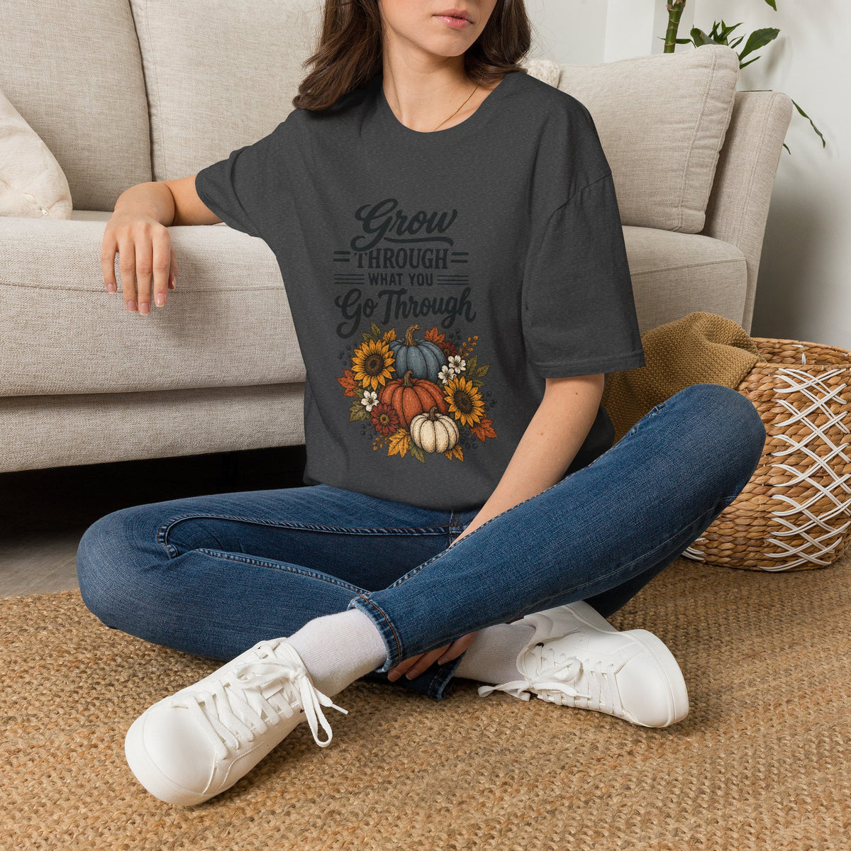 Autumn Pumpkins Motivational Graphic T-Shirt - Fall Unisex Crewneck Tee