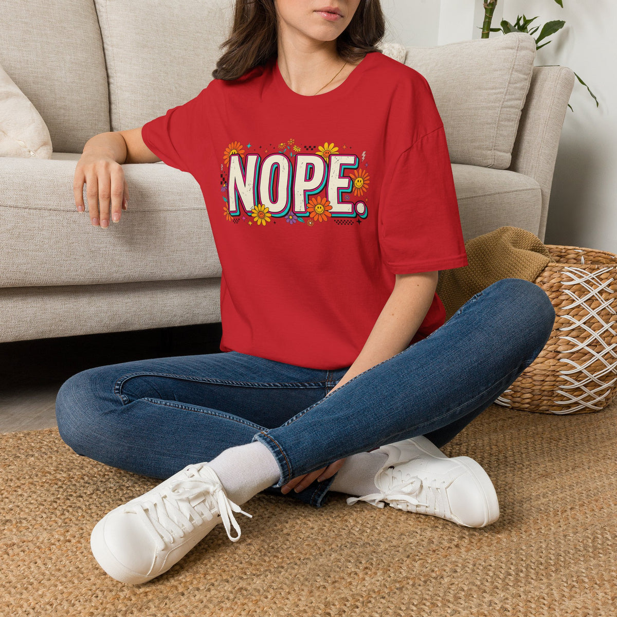 Nope Floral T-Shirt — Retro Script Graphic Tee