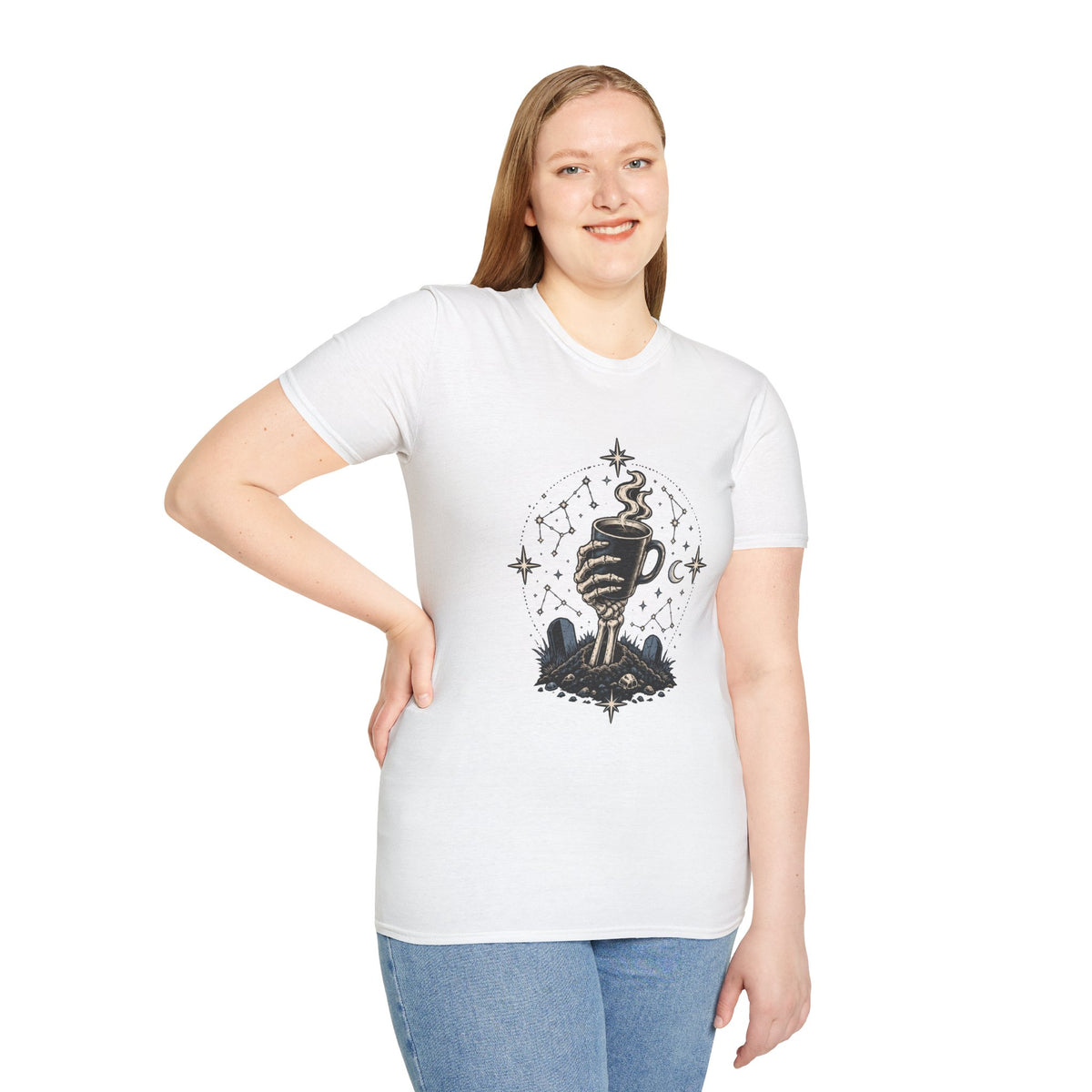 Occult Coffee Skeletal Hand Graphic Tee - Sarcastic Unisex T-Shirt