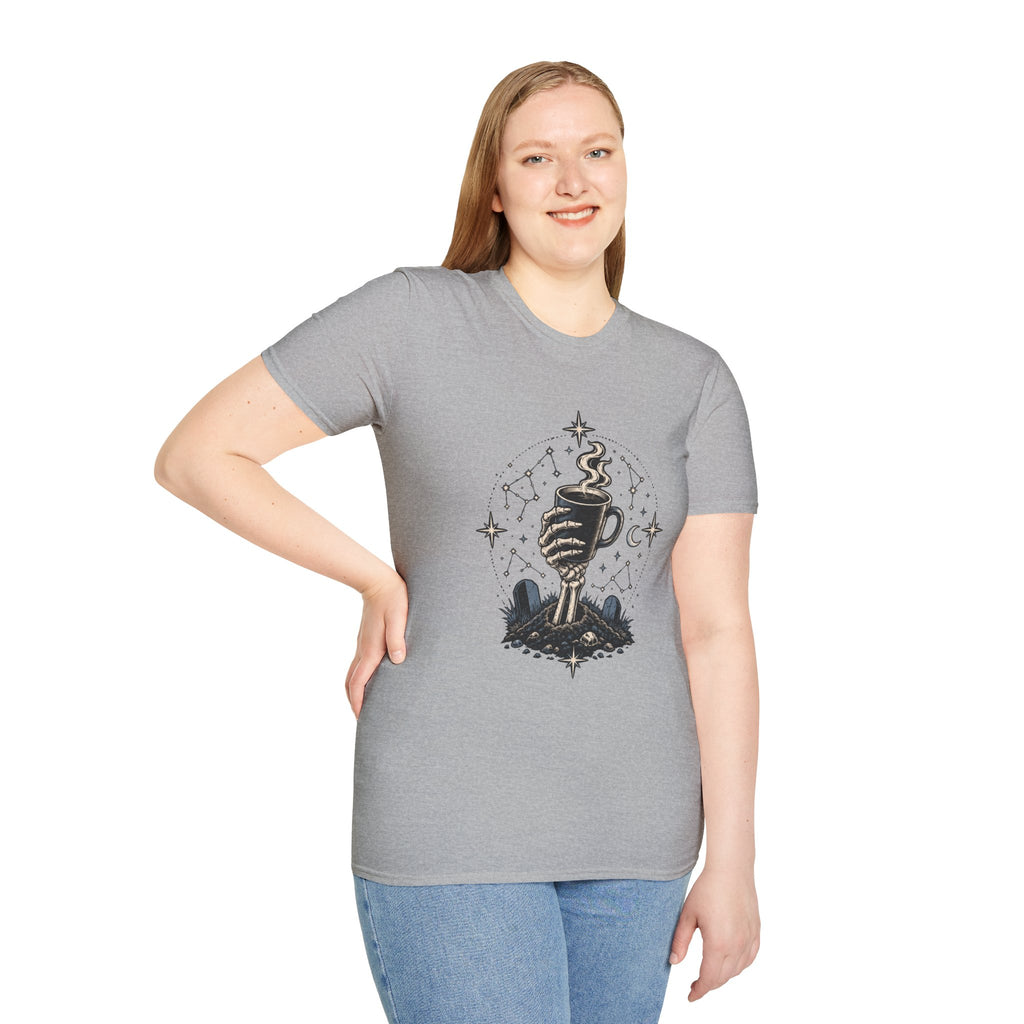 Occult Coffee Skeletal Hand Graphic Tee - Sarcastic Unisex T-Shirt