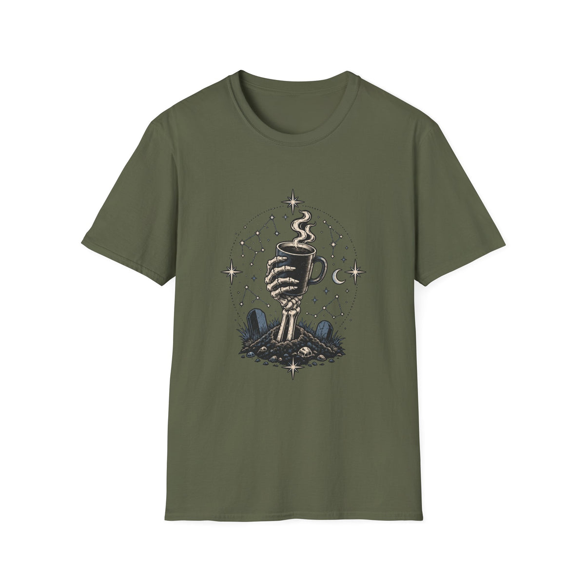 Occult Coffee Skeletal Hand Graphic Tee - Sarcastic Unisex T-Shirt