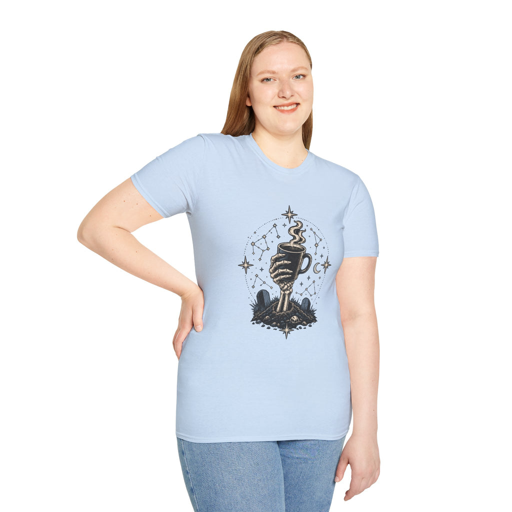 Occult Coffee Skeletal Hand Graphic Tee - Sarcastic Unisex T-Shirt