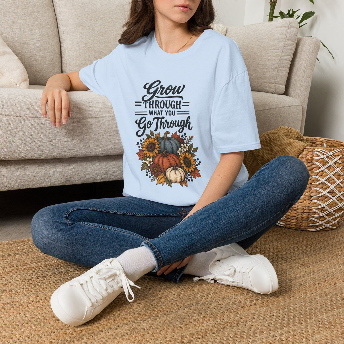 Autumn Pumpkins Motivational Graphic T-Shirt - Fall Unisex Crewneck Tee