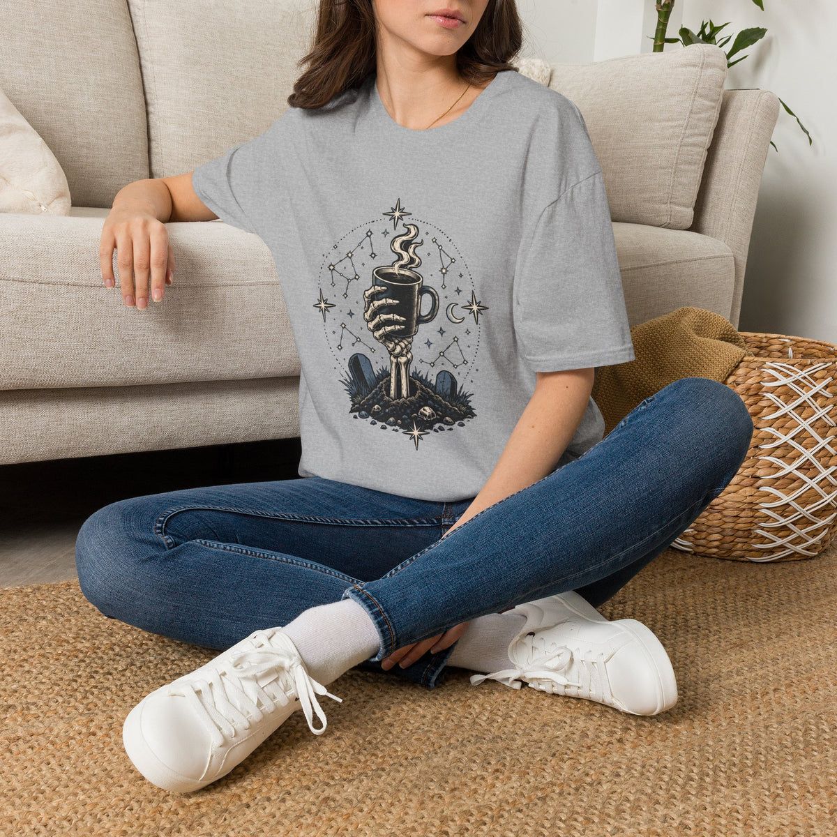 Occult Coffee Skeletal Hand Graphic Tee - Sarcastic Unisex T-Shirt