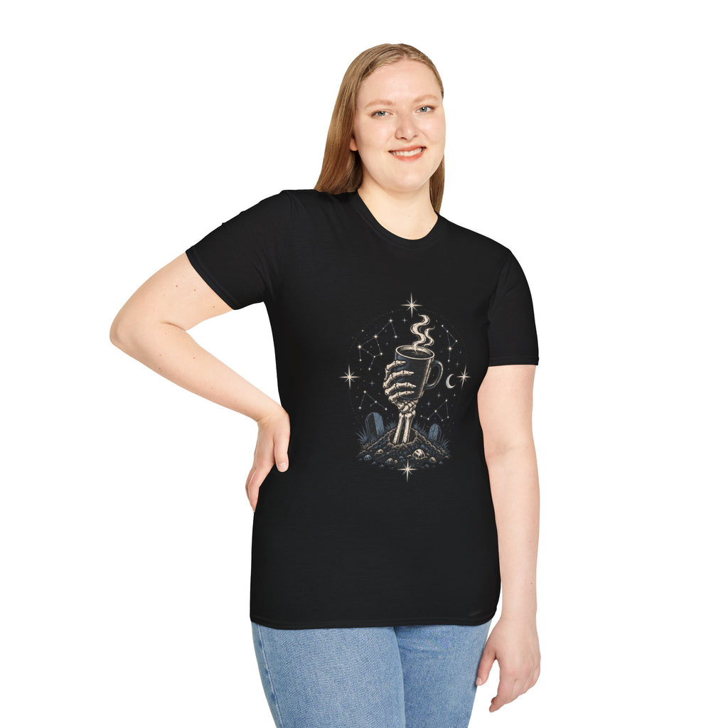 Occult Coffee Skeletal Hand Graphic Tee - Sarcastic Unisex T-Shirt