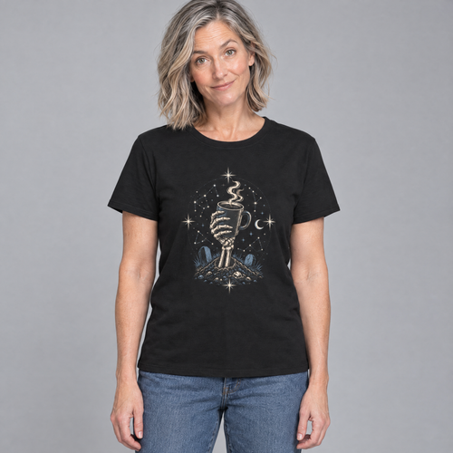 Occult Coffee Skeletal Hand Graphic Tee - Sarcastic Unisex T-Shirt