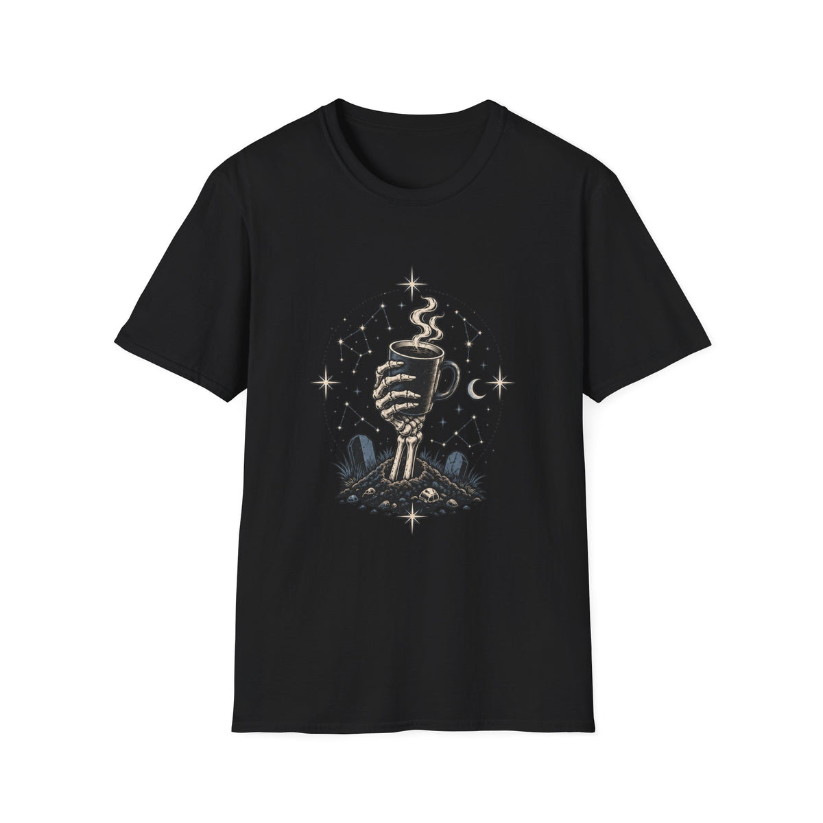 Occult Coffee Skeletal Hand Graphic Tee - Sarcastic Unisex T-Shirt