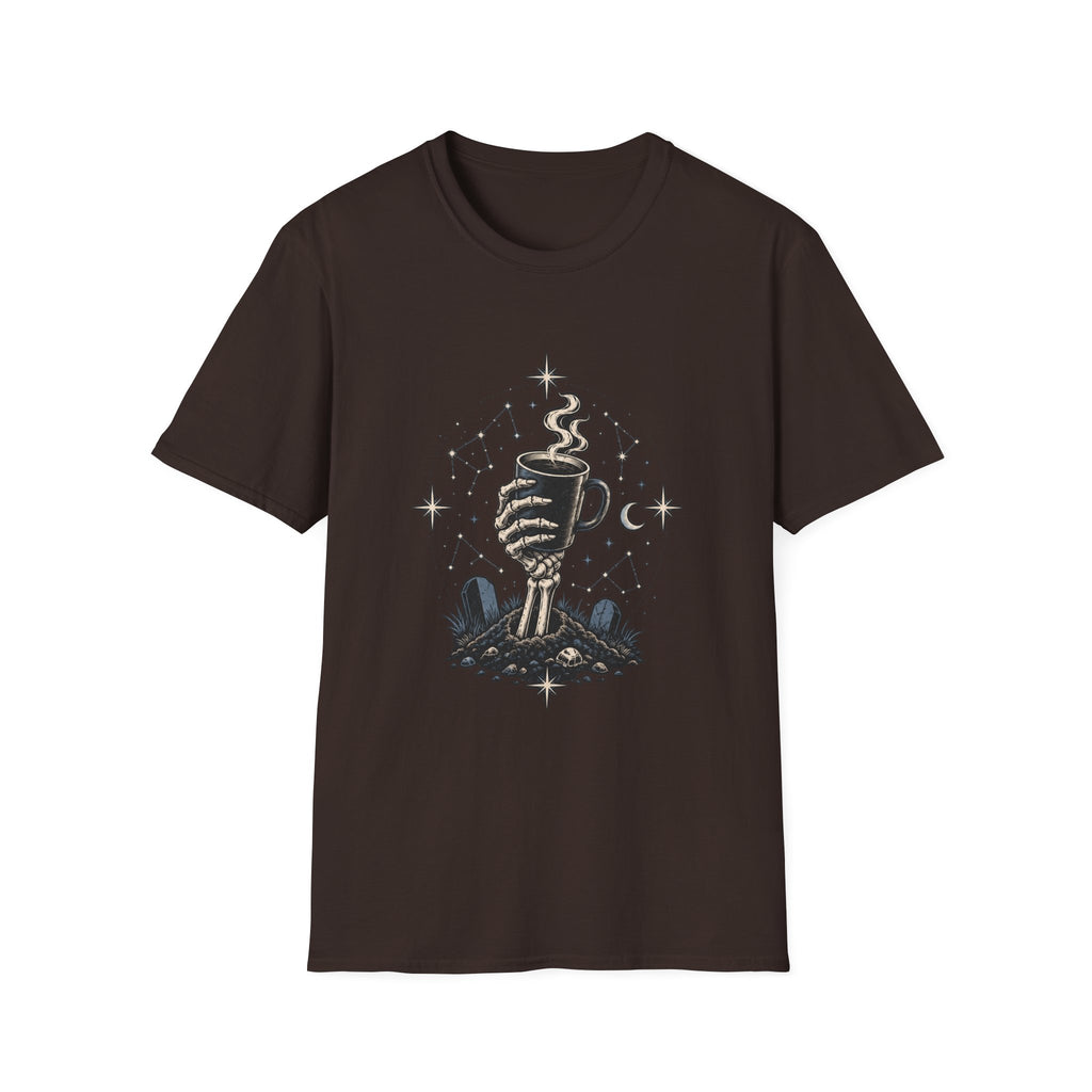 Occult Coffee Skeletal Hand Graphic Tee - Sarcastic Unisex T-Shirt