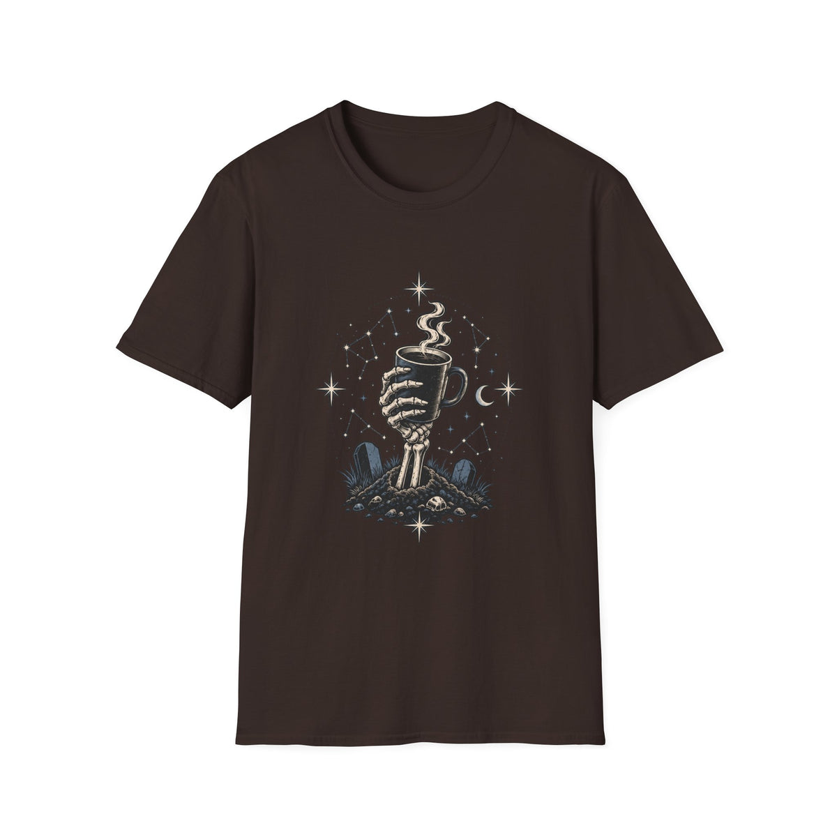 Occult Coffee Skeletal Hand Graphic Tee - Sarcastic Unisex T-Shirt