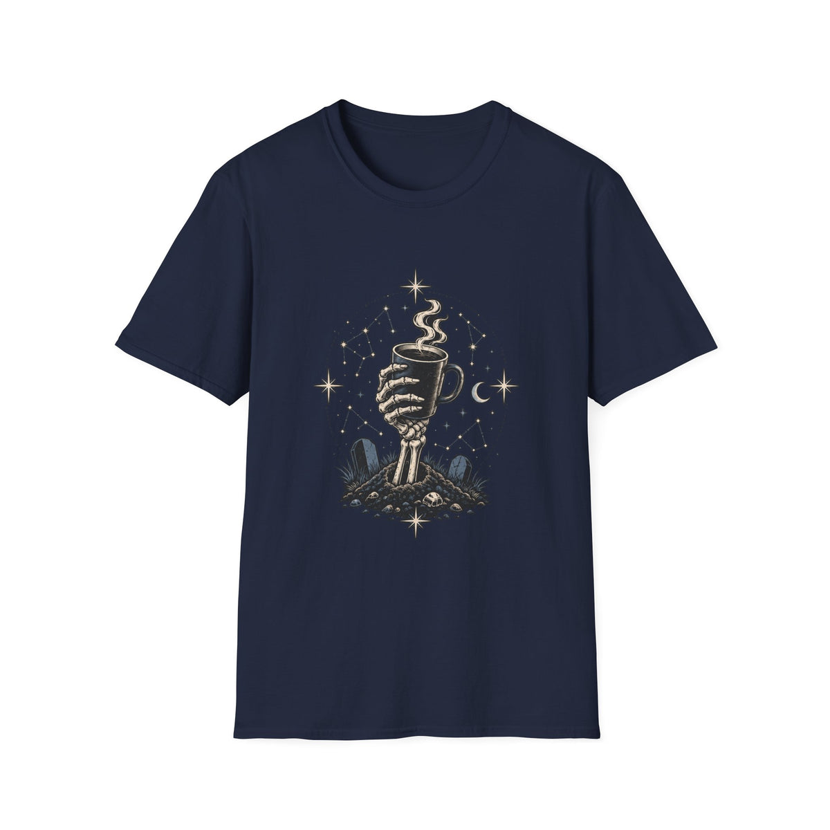 Occult Coffee Skeletal Hand Graphic Tee - Sarcastic Unisex T-Shirt